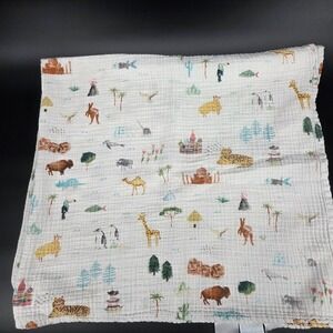 Aden Anais Muslin Swaddle Blanket World Map Animals Landmark Print Kids